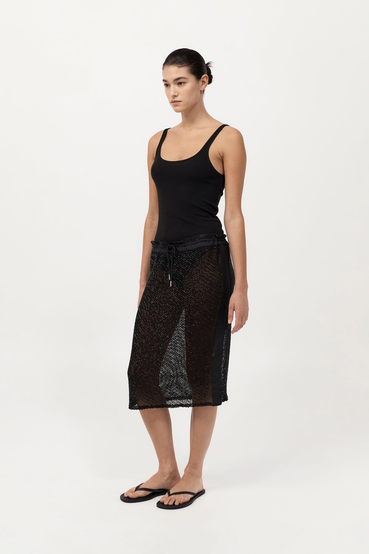 Glass Beaded Mesh Skirt - Jet Black - 6