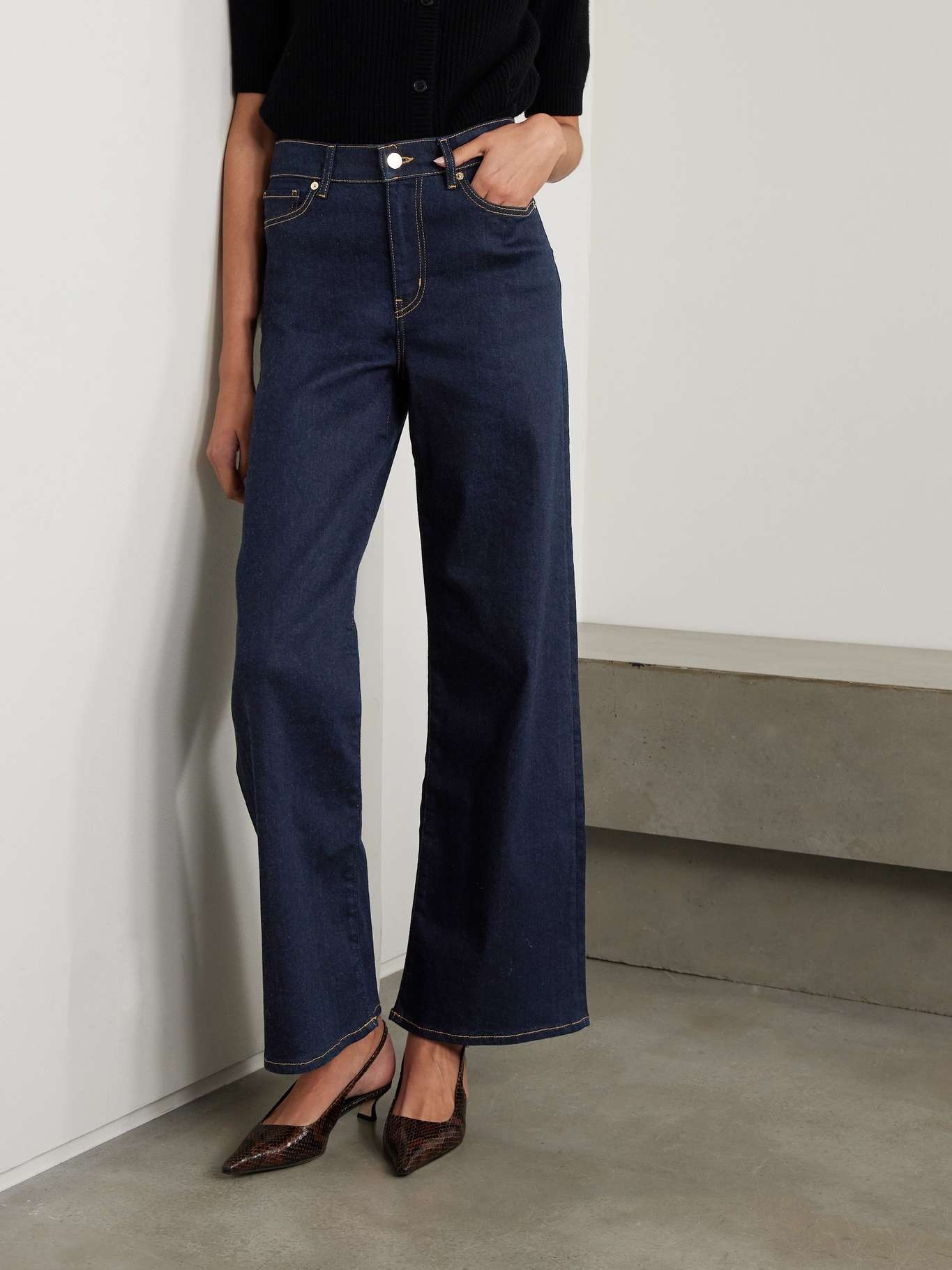Le Slim Palazzo topstitched high-rise wide-leg jeans - 3