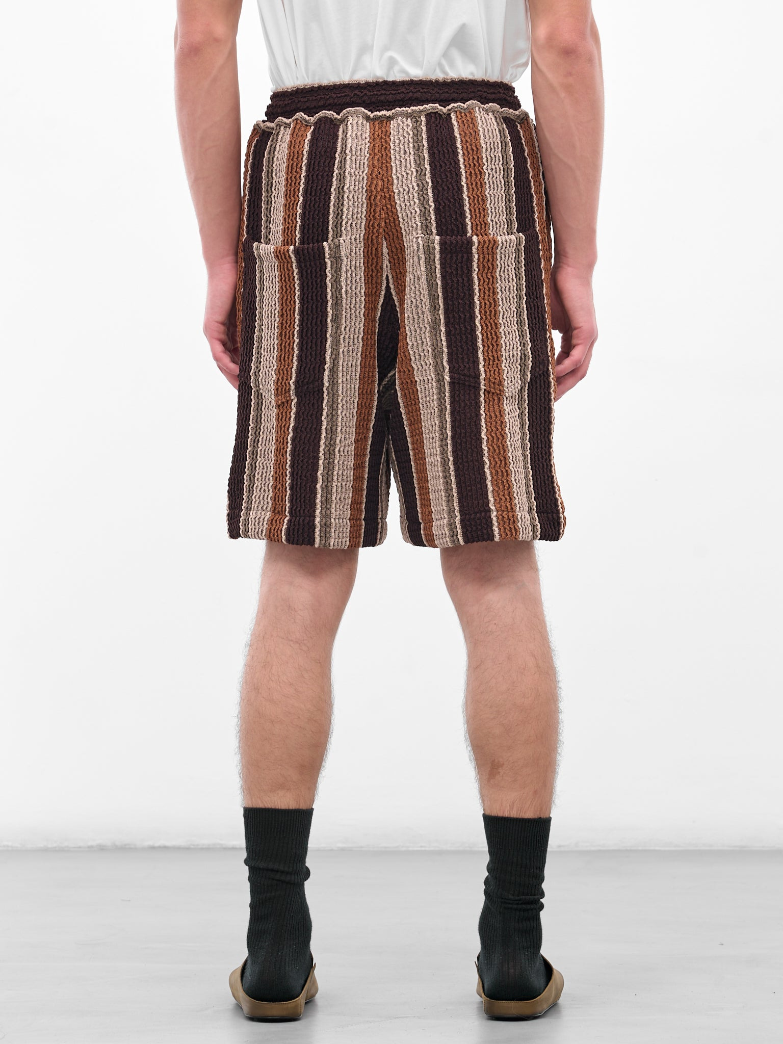 Brown Striped Knit Shorts - 3
