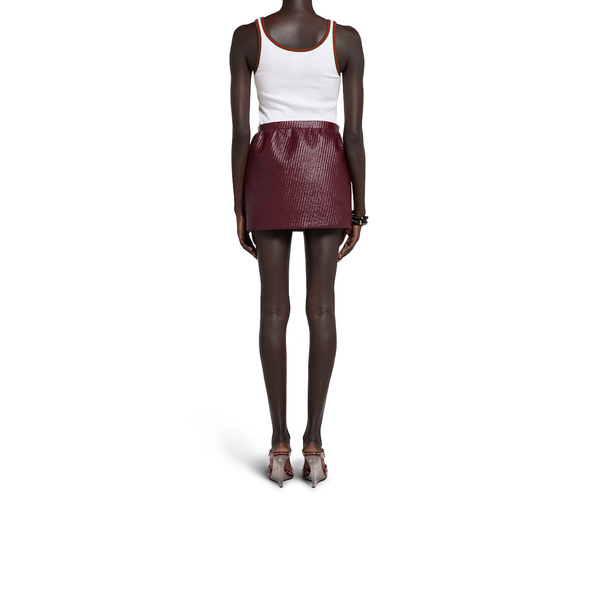 Diagonal coated wool mini skirt - 4