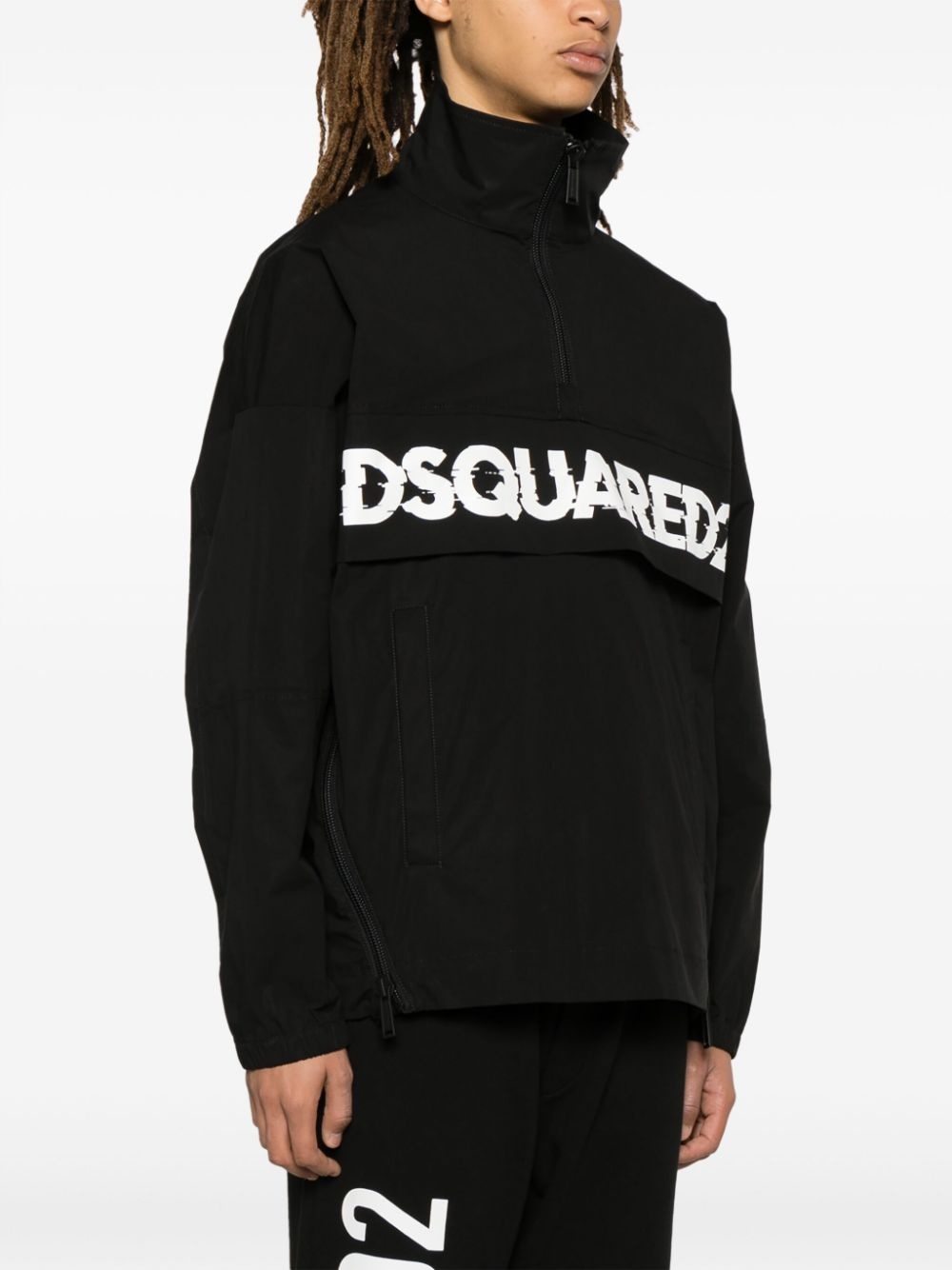 logo-print poplin half-zip jacket - 3