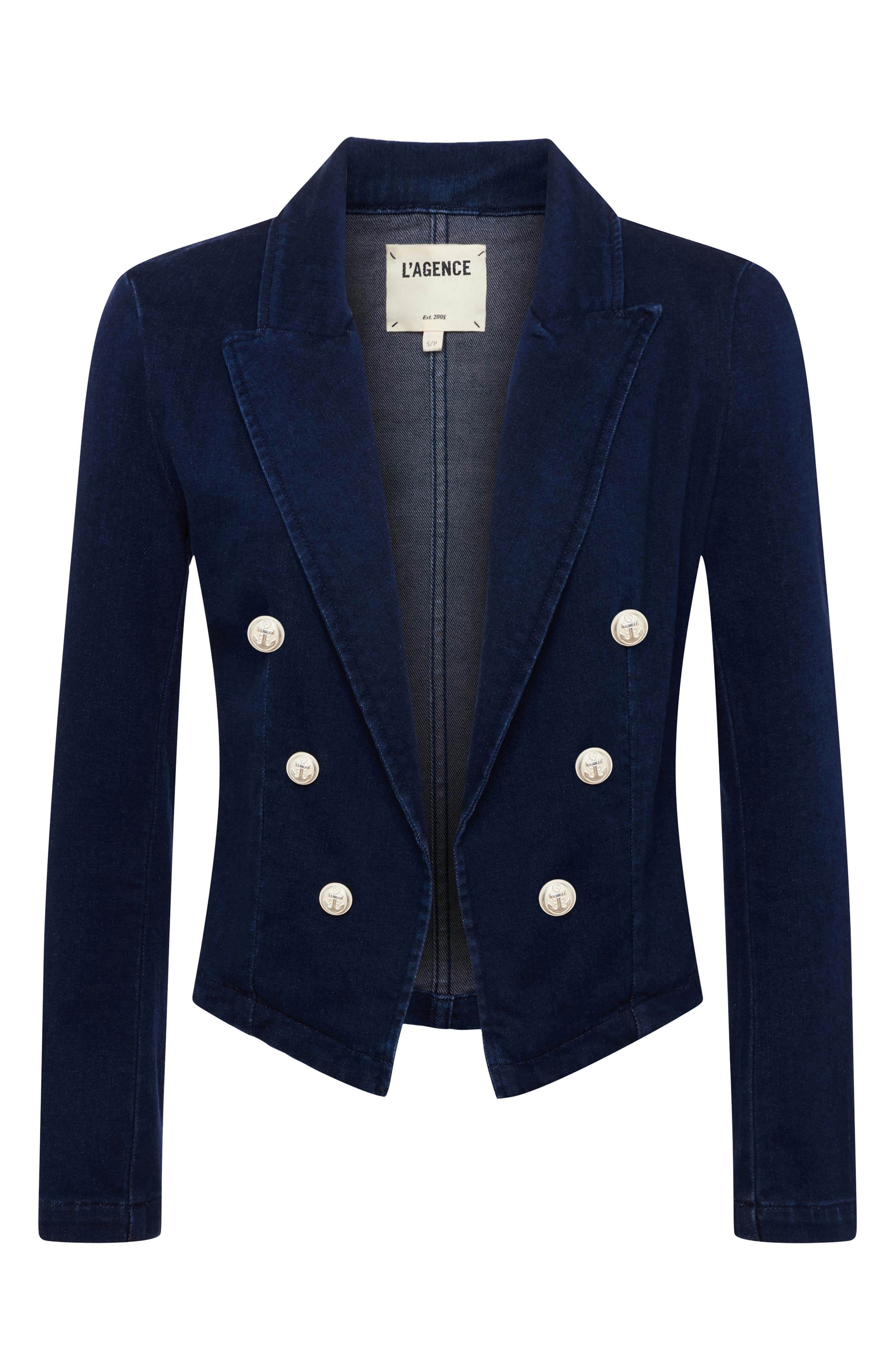 L'AGENCE Wayne Crop Denim Double Breasted Jacket in Palomino at Nordstrom - 4
