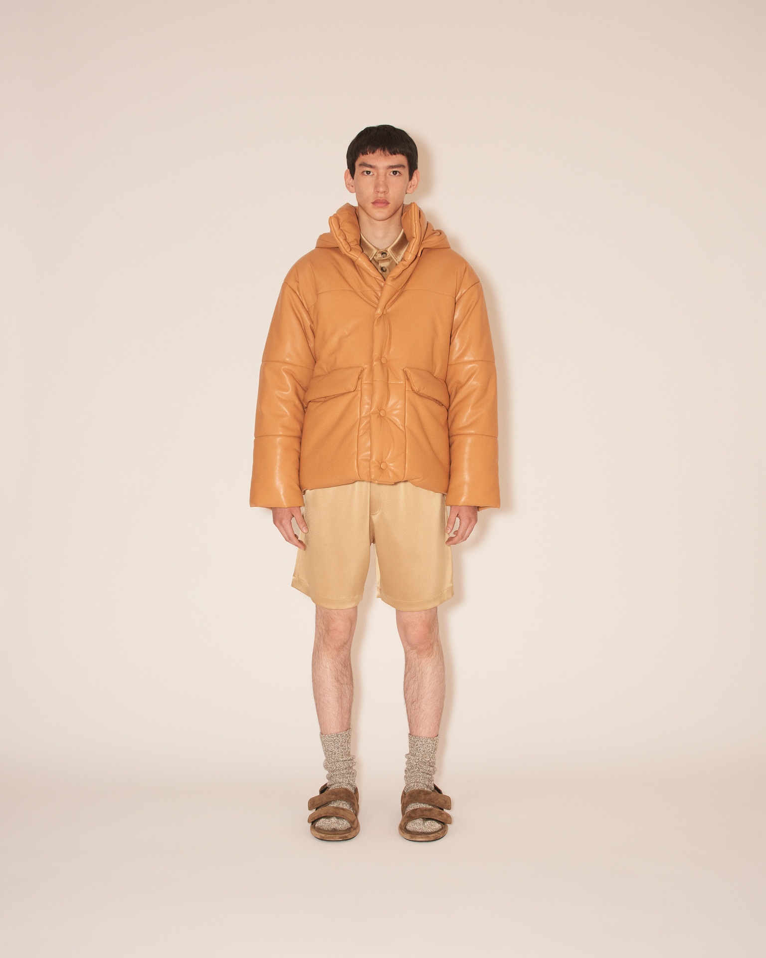 HIDE MENS - OKOBOR™ alt-leather hooded puffer - Tan - 2