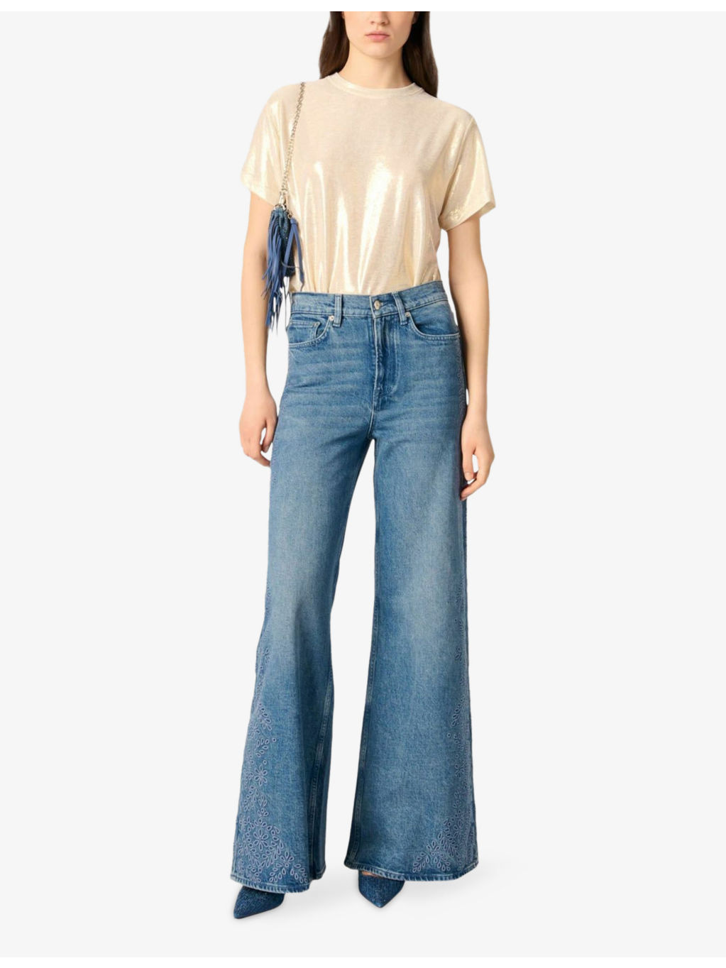 Short-Sleeved Metallic Stretch-Jersey T-Shirt - 2