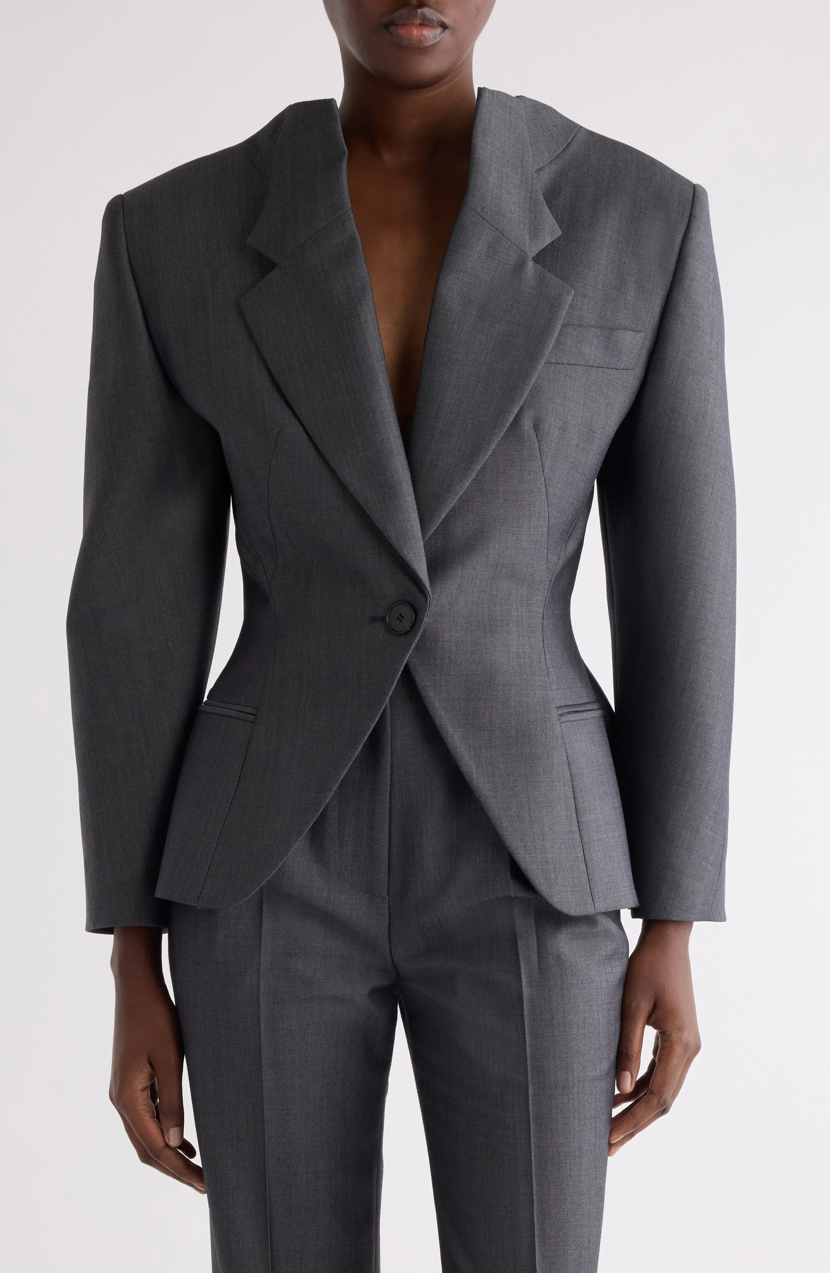 Givenchy Slashed Stretch Wool Blend Jacket in Grey Mix at Nordstrom - 1