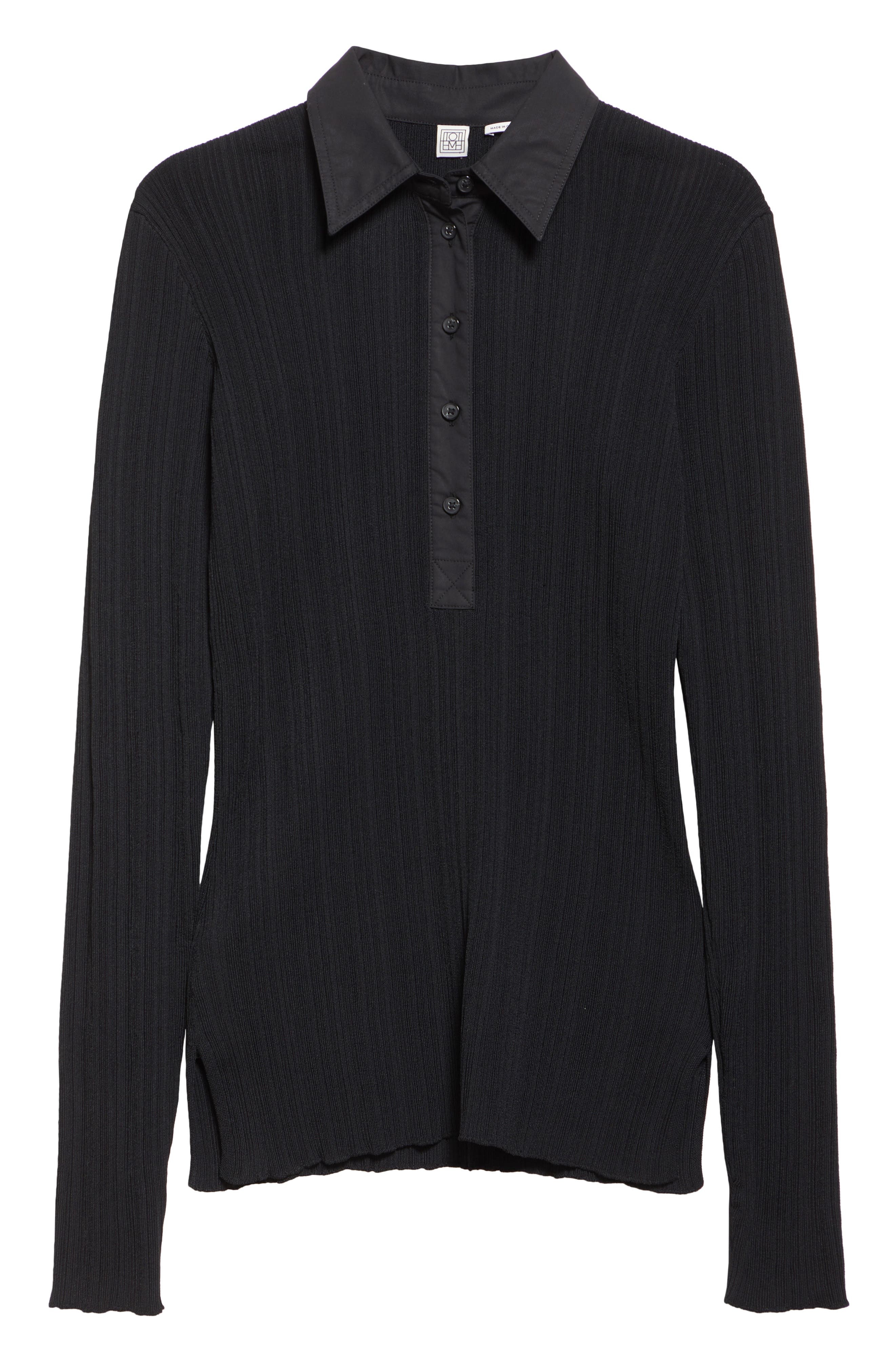 TOTEME Half Placket Long Sleeve Knit Polo in Black at Nordstrom - 5