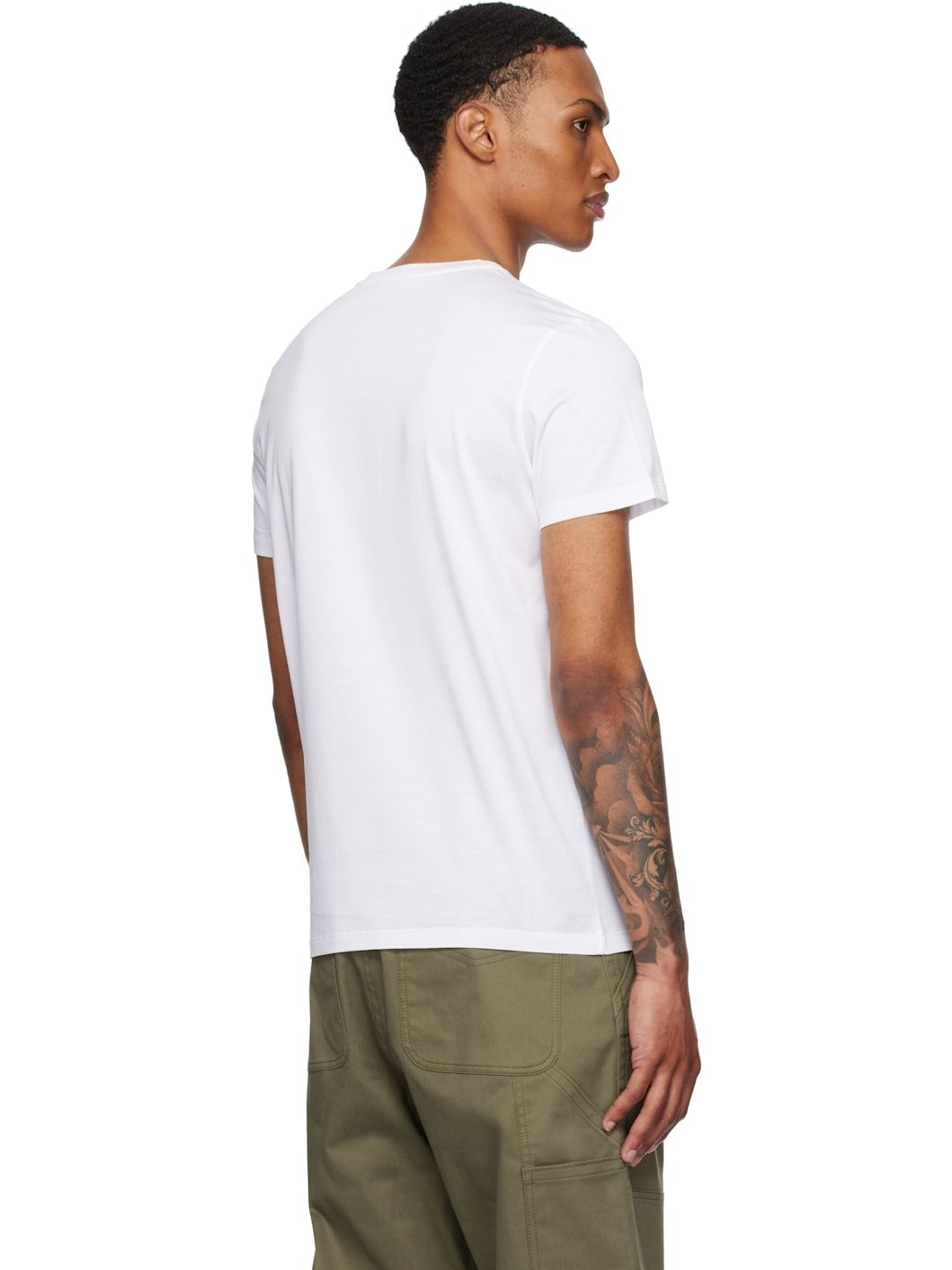 White Double Logo Patch Cotton T-shirt - 3