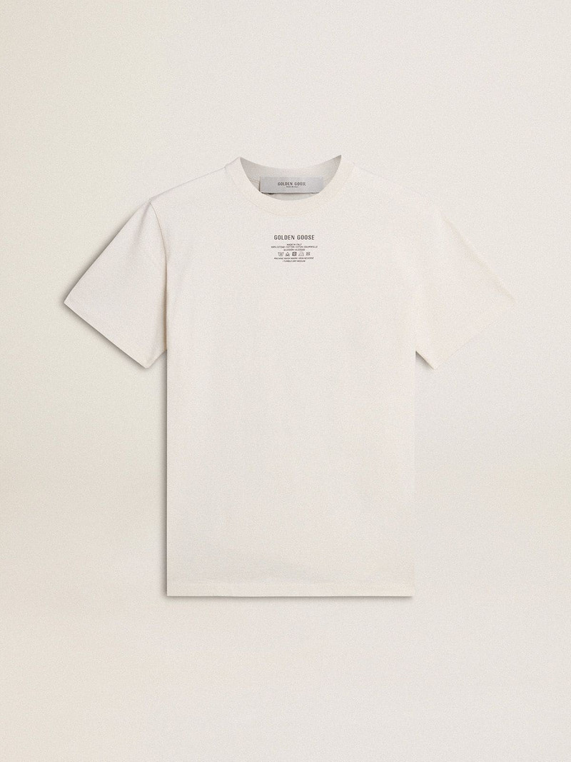 Men's worn-white cotton T-shirt with black lettering 1
