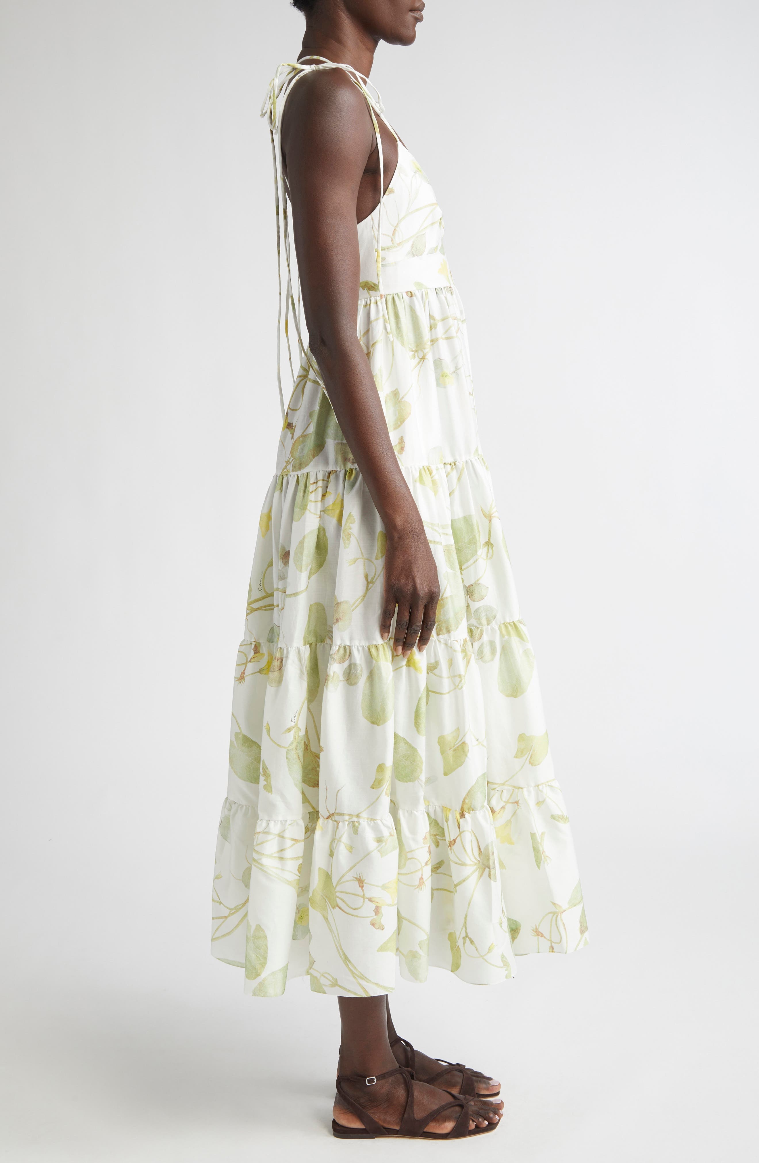Erdem Strappy Cotton Poplin Fit & Flare Dress in Lilypad Vine White at Nordstrom - 3