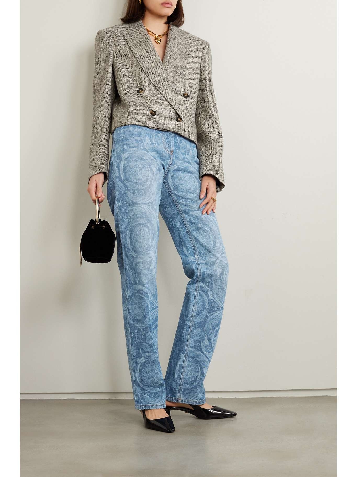 Printed high-rise straight-leg jeans - 2