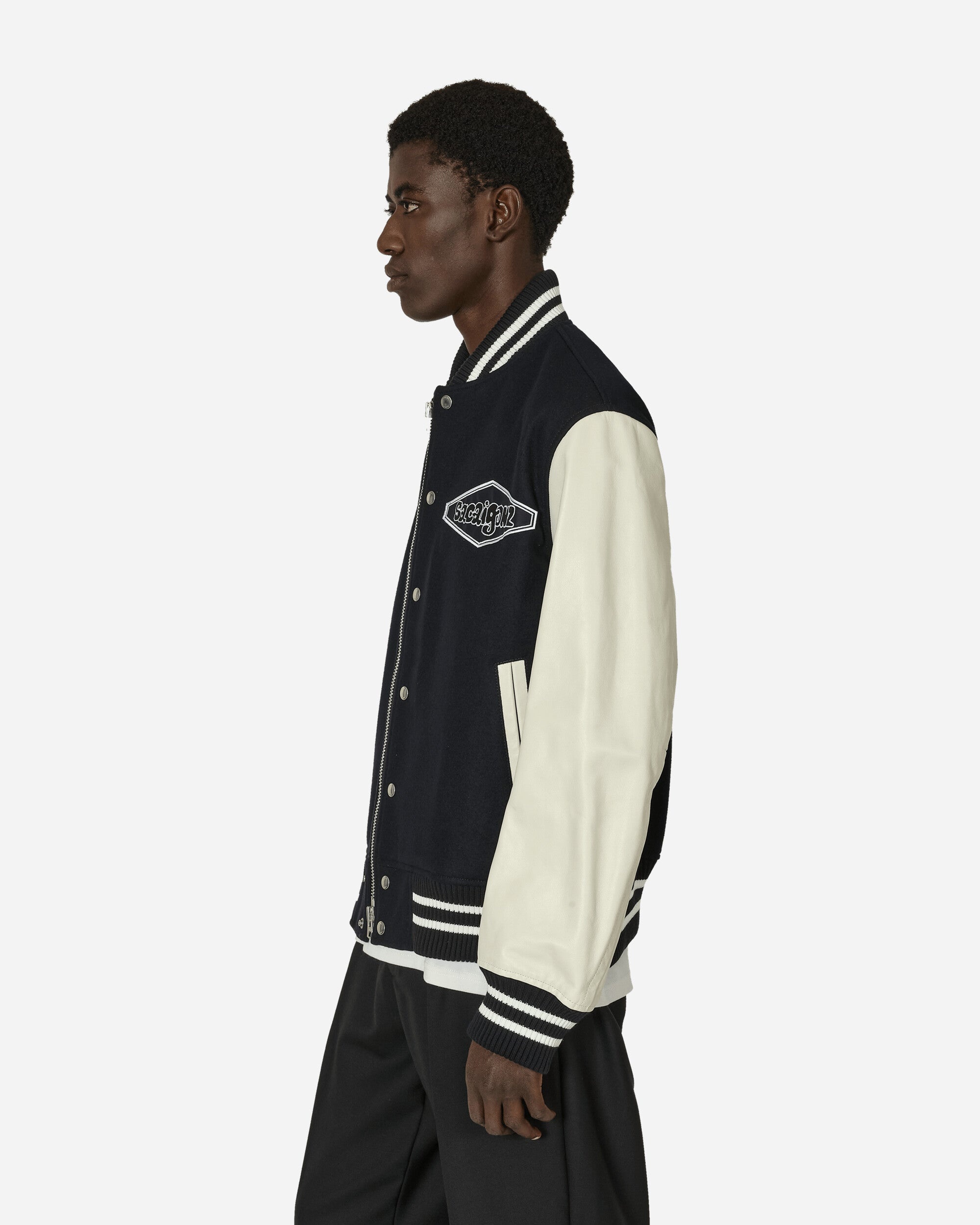 Gonz Wool Melton x Leather Jacket Navy / Off White - 2