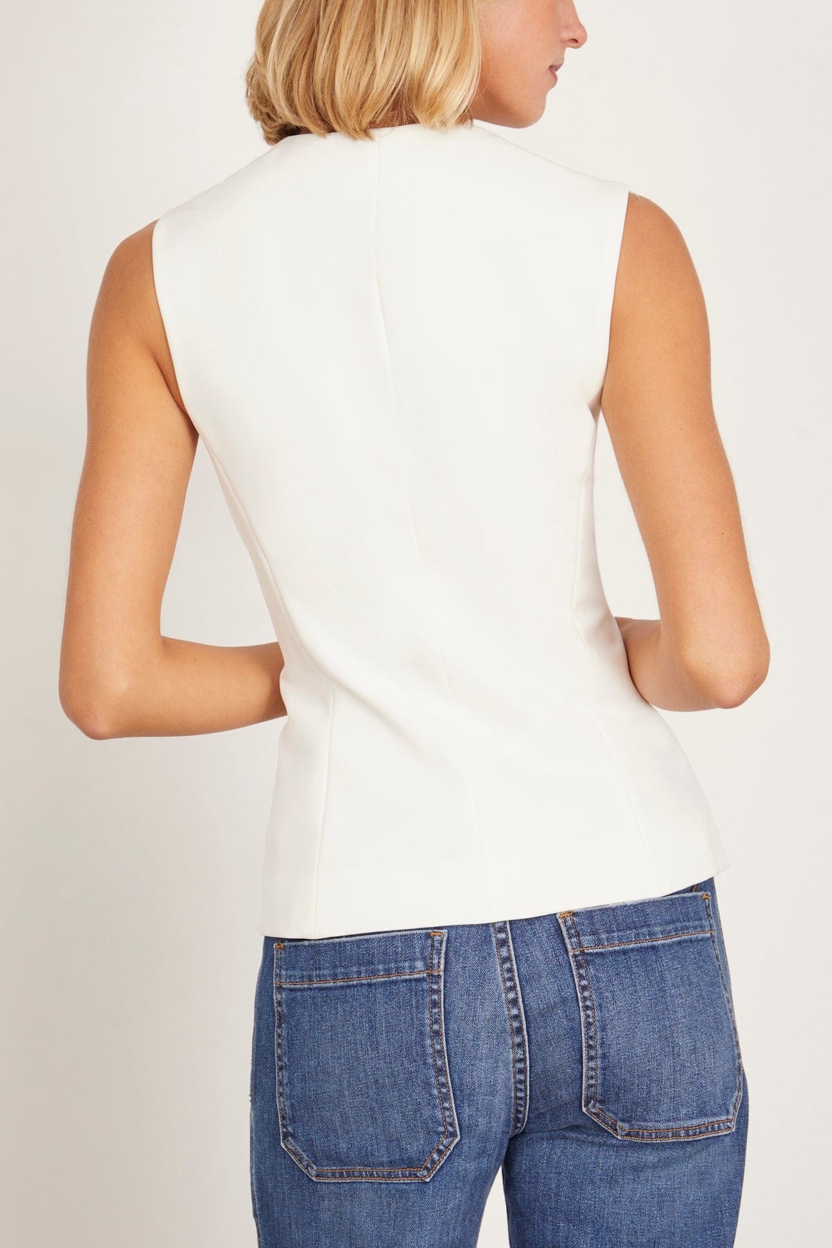 Sleeveless Button Front Top in White - 4