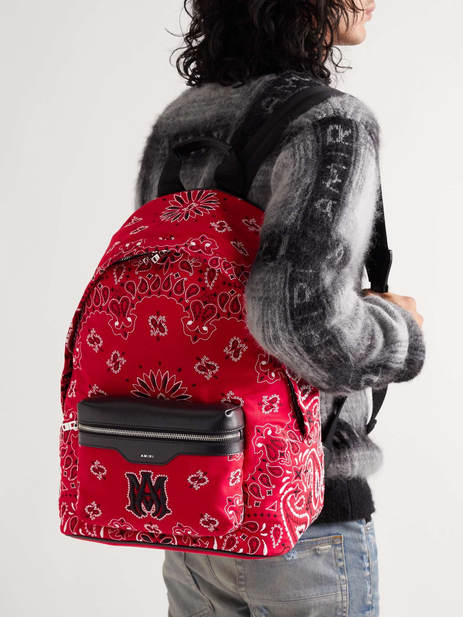 Leather-Trimmed Embroidered Canvas Backpack - 2