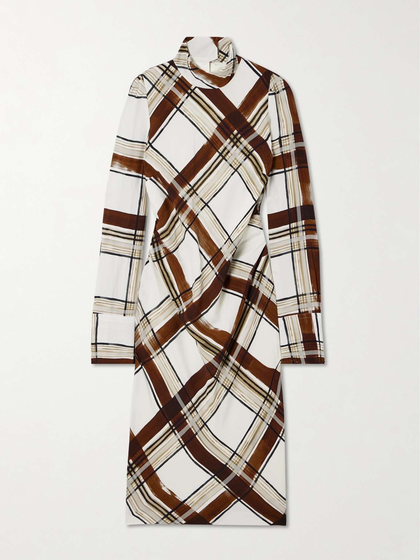 Belted checked crepe turtleneck midi dress - 1