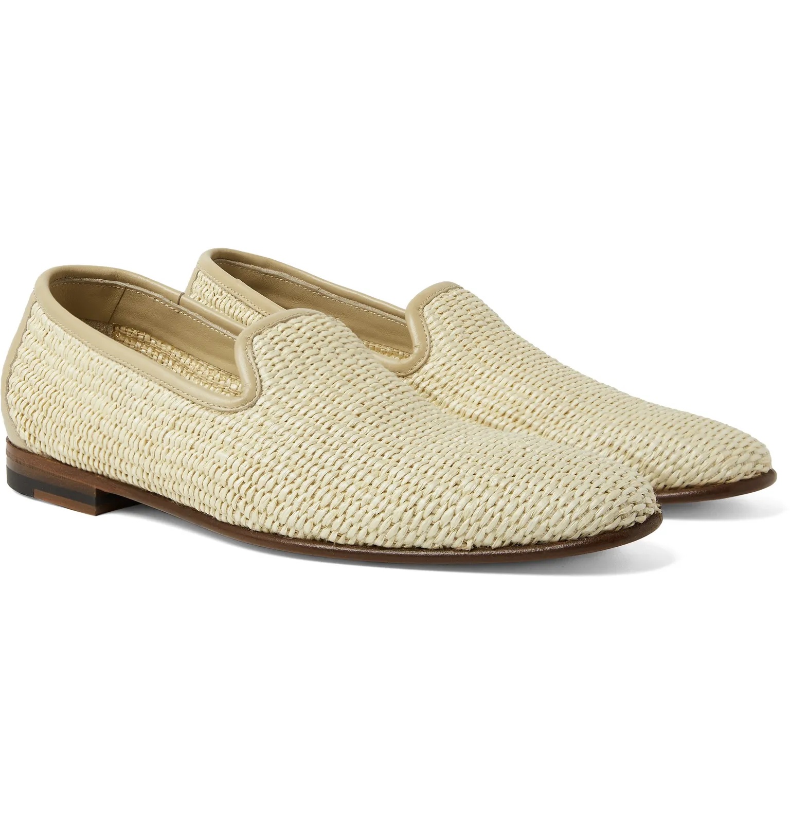 Mario Leather-Trimmed Raffia Loafers - 2