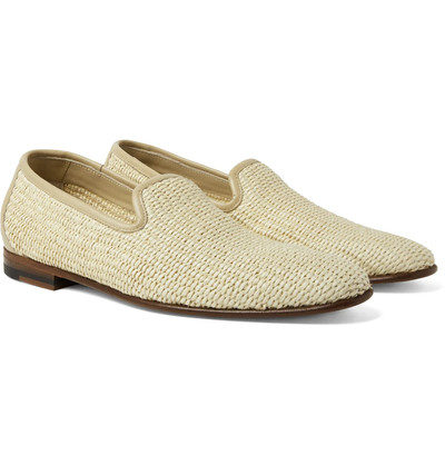 Manolo Blahnik Mario Leather-Trimmed Raffia Loafers outlook