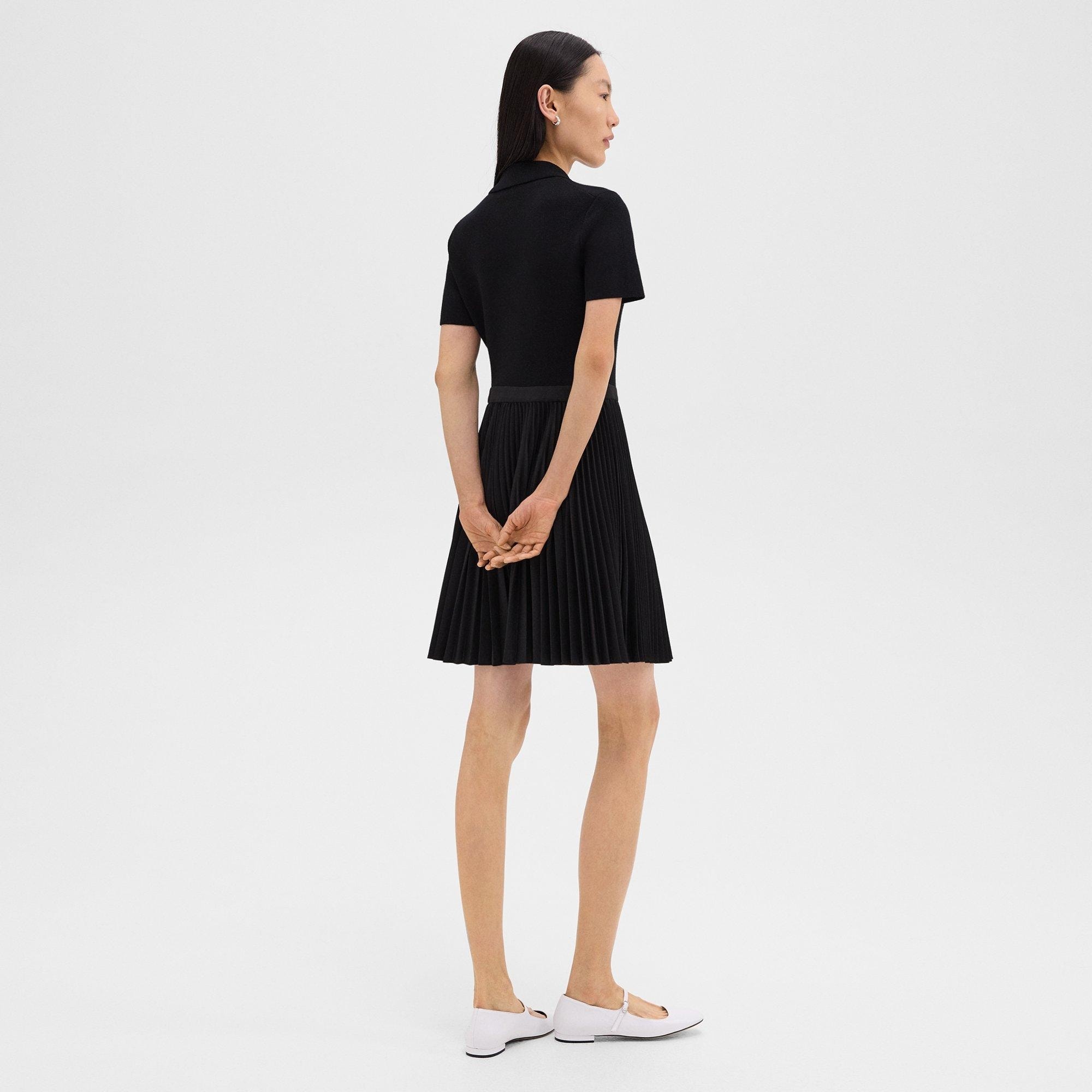 Pleated Combo Polo Dress in Stretch Wool-Blend - 4