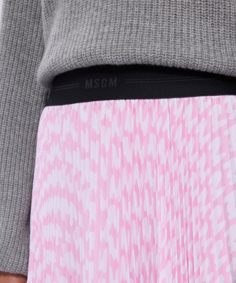 Pink pleated soleil skirt with all-over MWAVE logo print 5