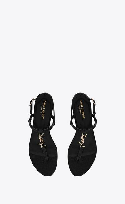 SAINT LAURENT cassandra flat sandals in crocodile-embossed leather with pale gold-tone monogram outlook