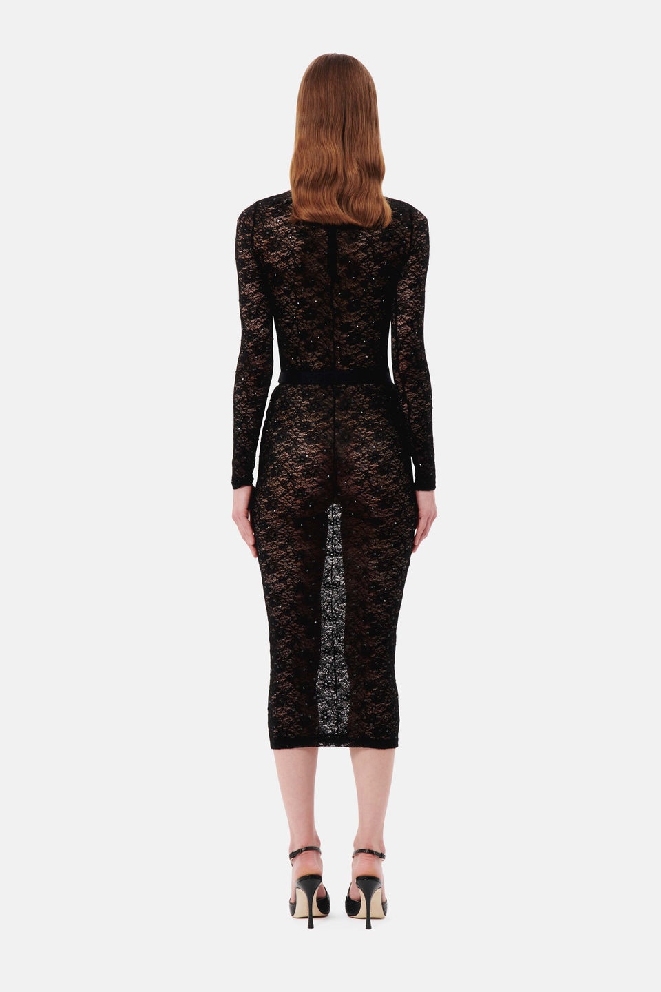 STRETCH LACE MIDI SKIRT WITH HOTFIX - 5
