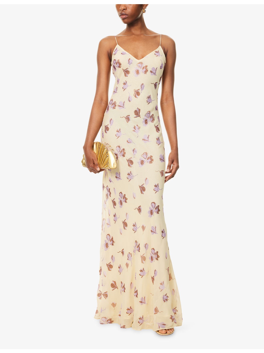 Floral Rhinestone Chiffon Maxi Dress - 2