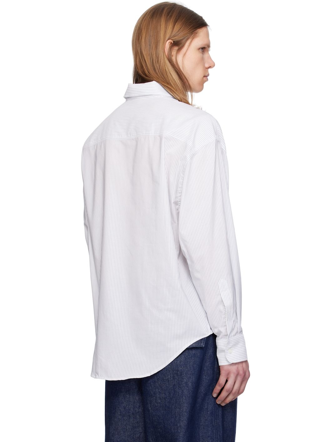 White & Blue Cotton Boxy Fit Shirt - 3