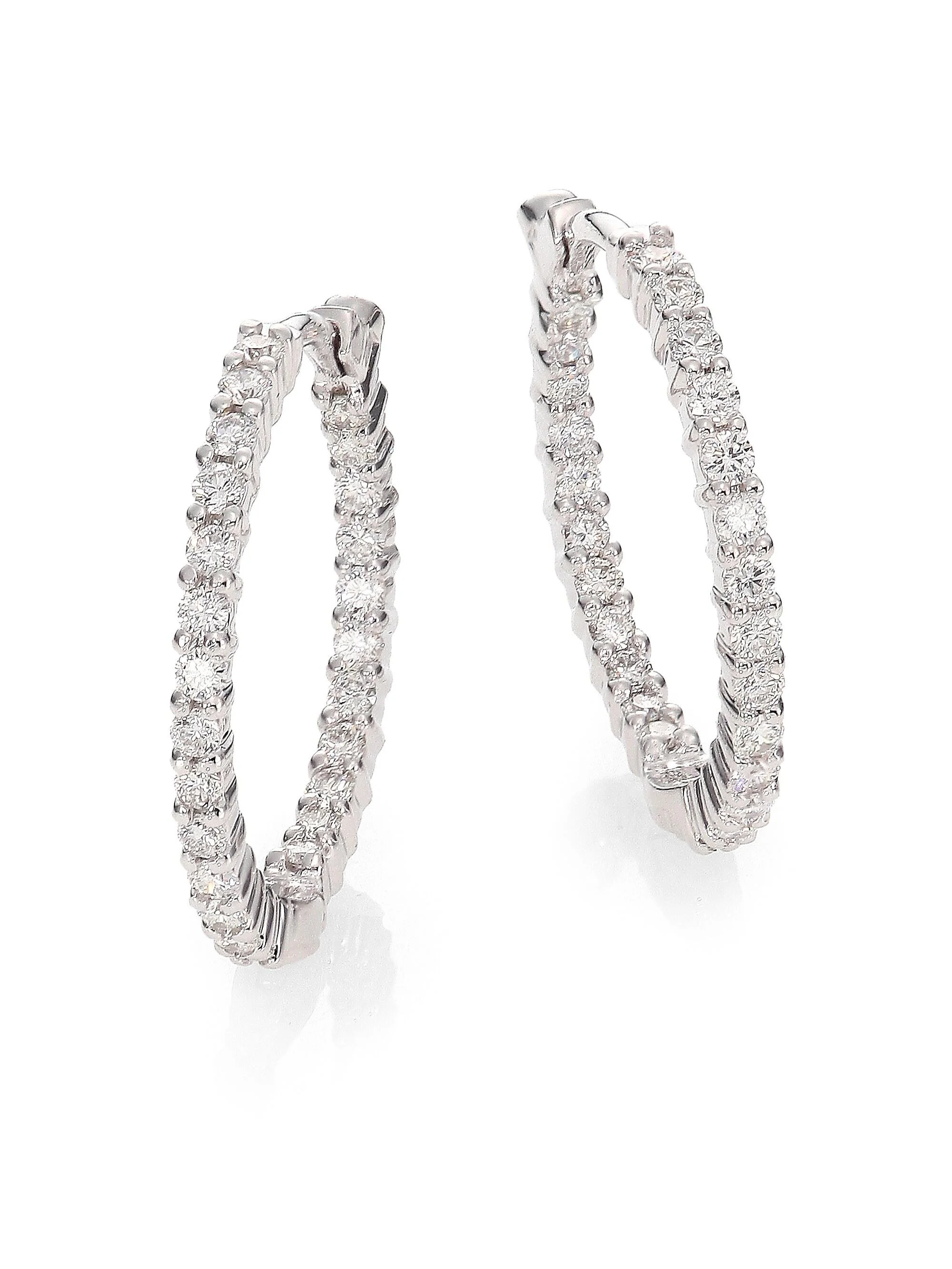 Women's Diamond & 18K White Gold Inside-Outside Hoop Earrings/0.85" - White Gold - 1
