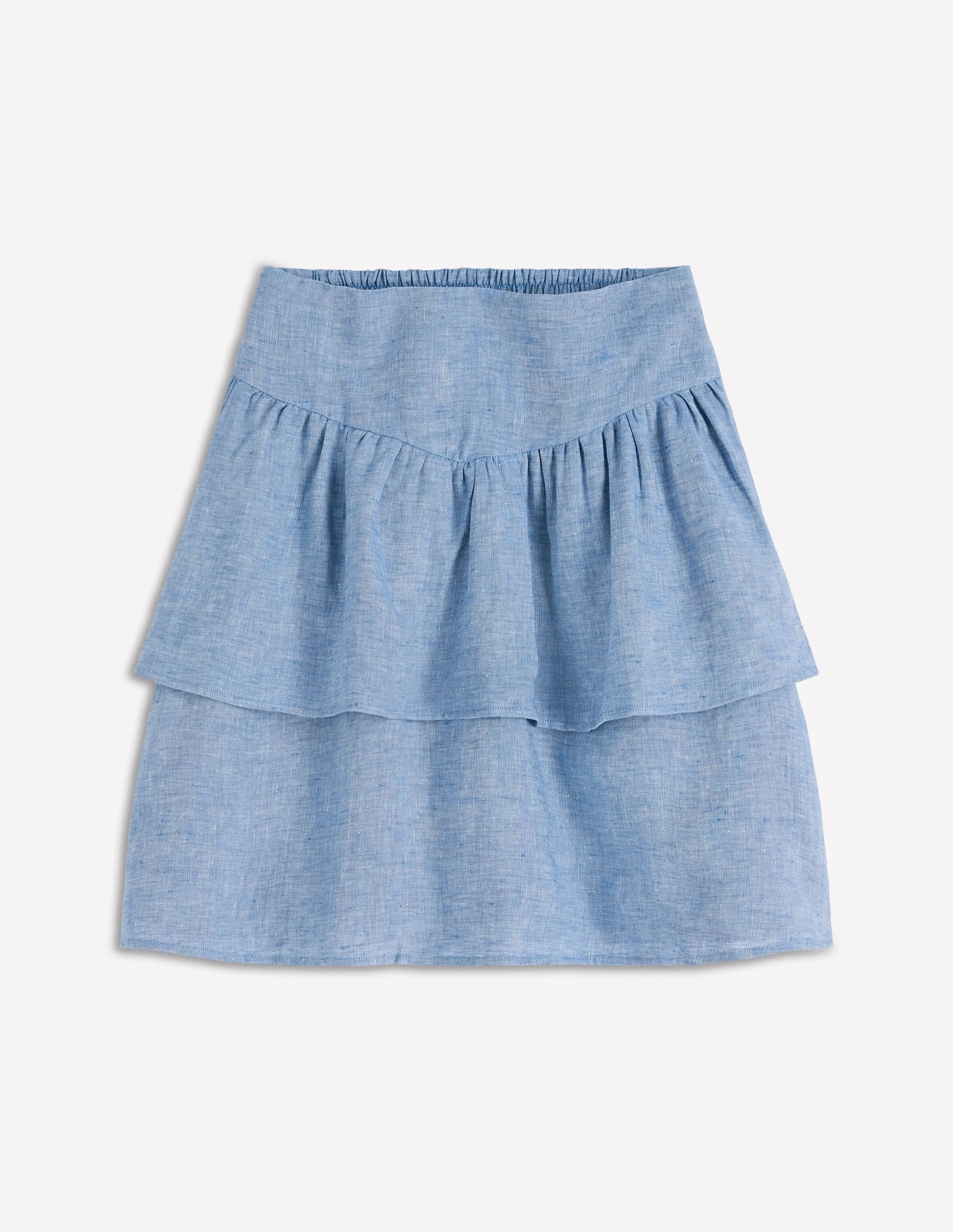 Tiered Linen Skirt-Blue Chambray - 1