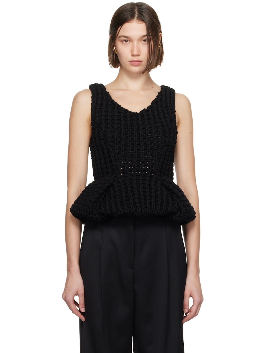 Black Slim Fit Peplum Tank Top - 1