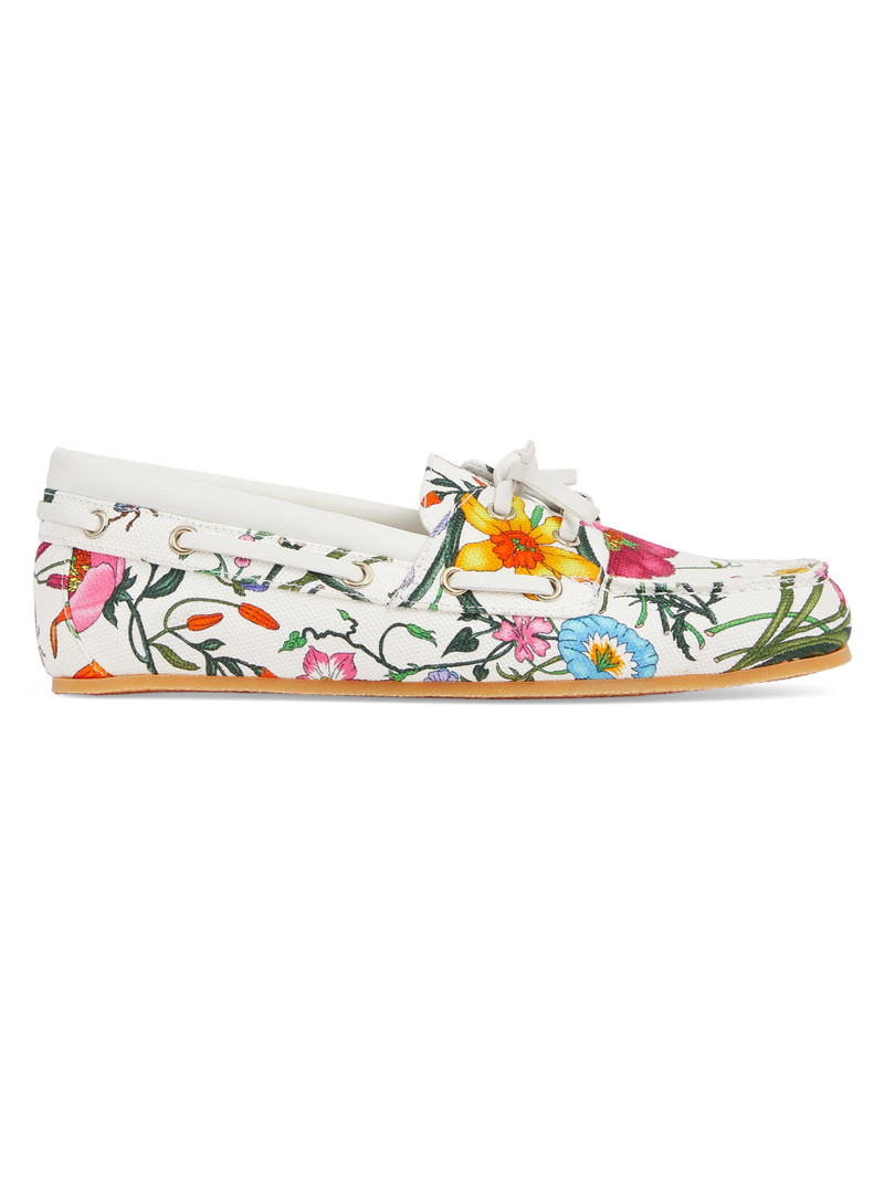 Women's Interlocking G Floral Boat Shoes - White Multicolor 1