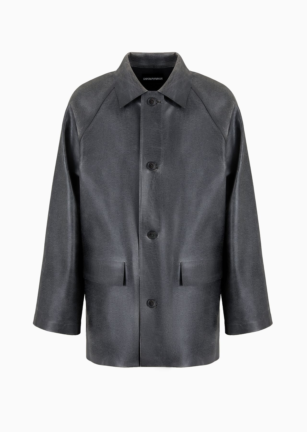 Leather-effect coated-fabric pea coat - 1