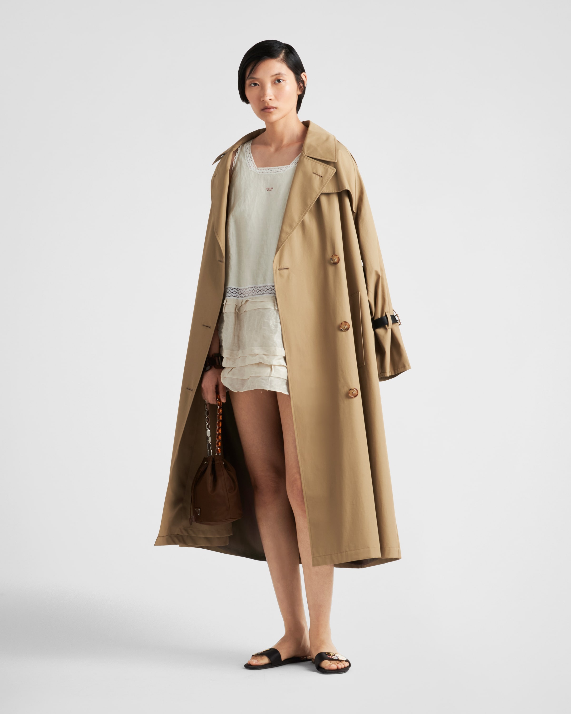 【プラダ・PRADA】Double-breasted cotton twill trench coat Prada Double-breasted cotton twill trench coat | REVERSIBLE