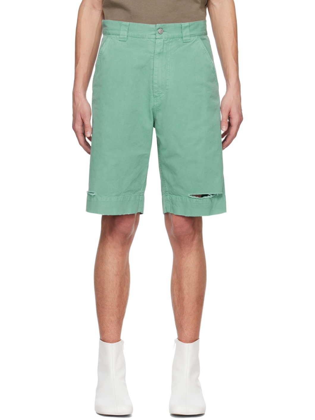 Green Distressed Shorts - 1