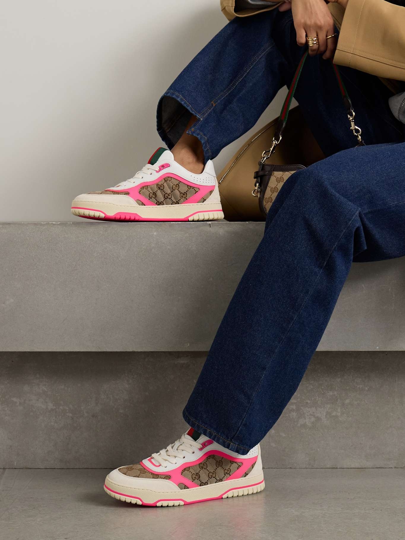 Re-Web suede, neon leather and canvas-jacquard sneakers - 2