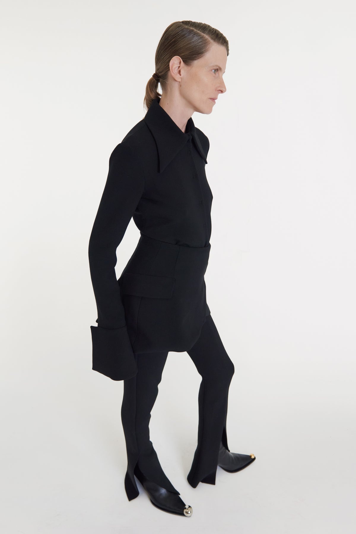 FITTED TROUSERS WITH BASQUE DETAIL BLACK - 6
