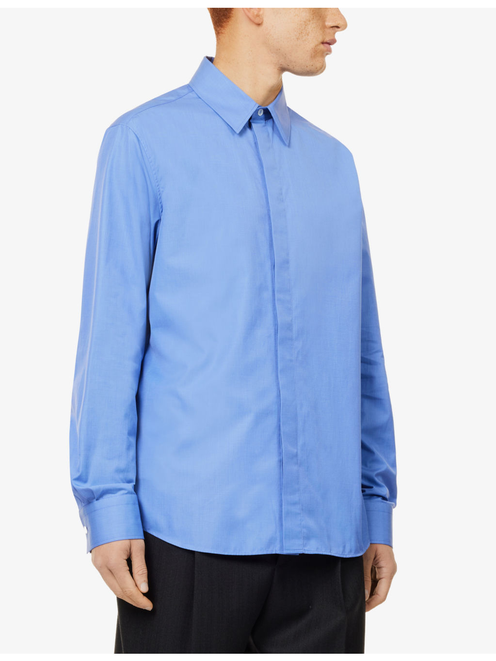 Spread-collar brand-embroidery cotton shirt - 3