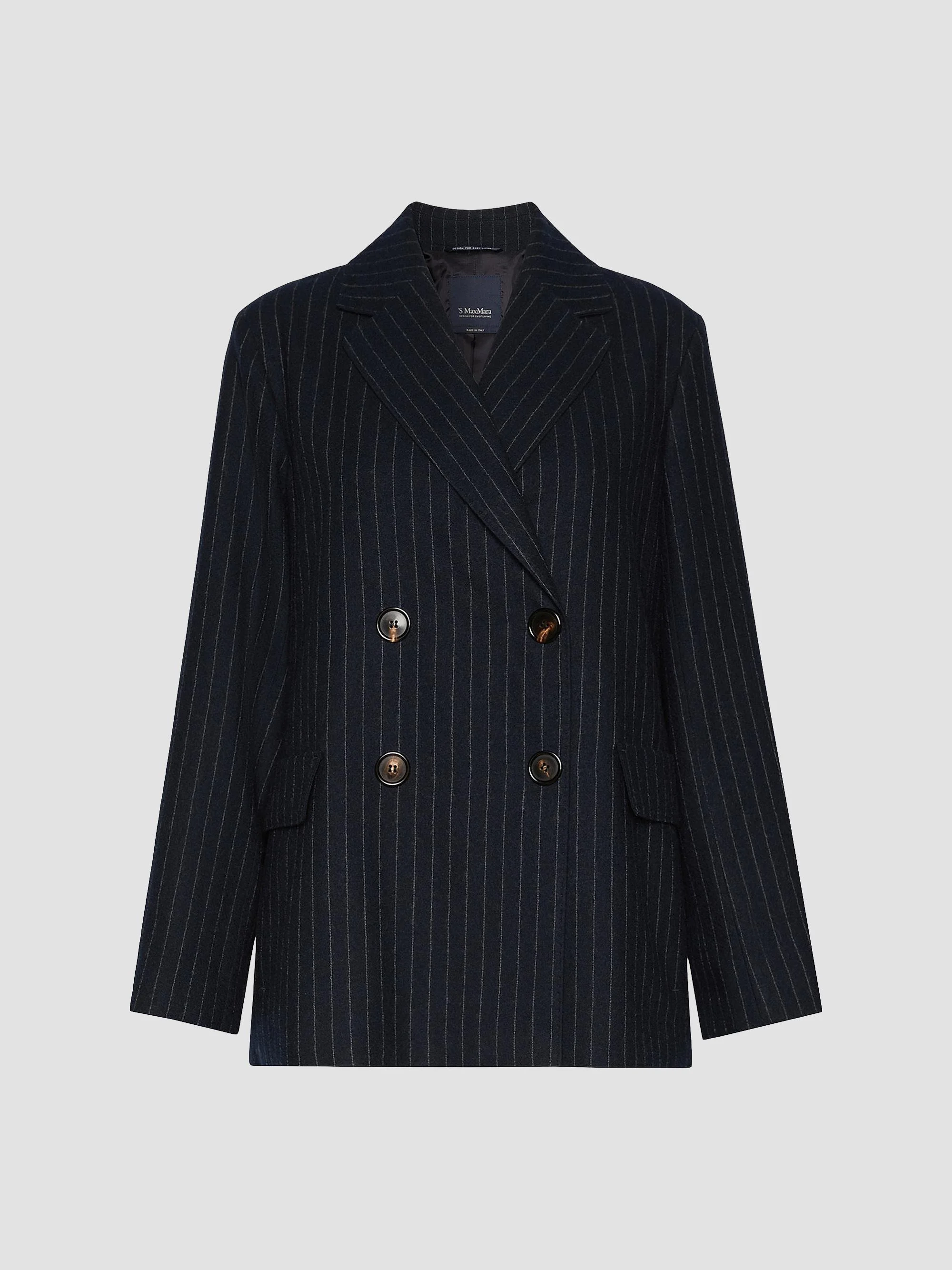 Women's Double Breasted Pinstripe Wool Jacket - Midnight Blue - 1