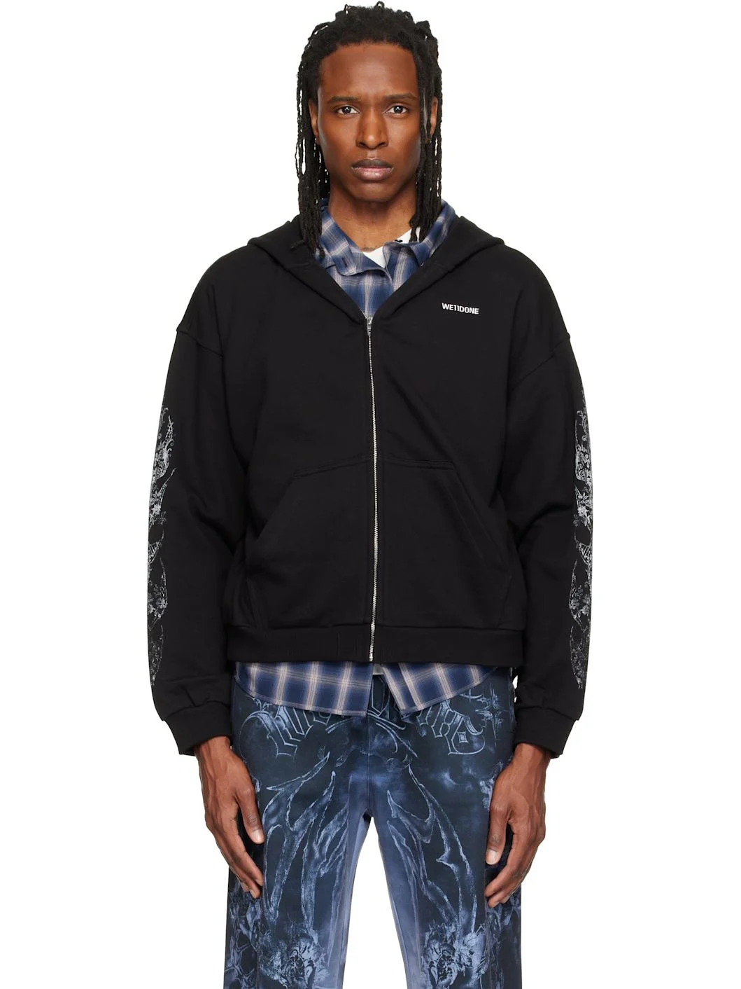 Black Lace 'WE11DONE' Zip-Up Hoodie - 1