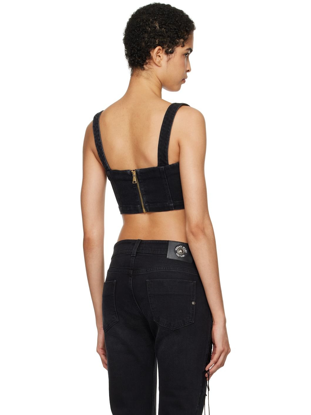 Black Baroque Buckle Denim Bustier - 3