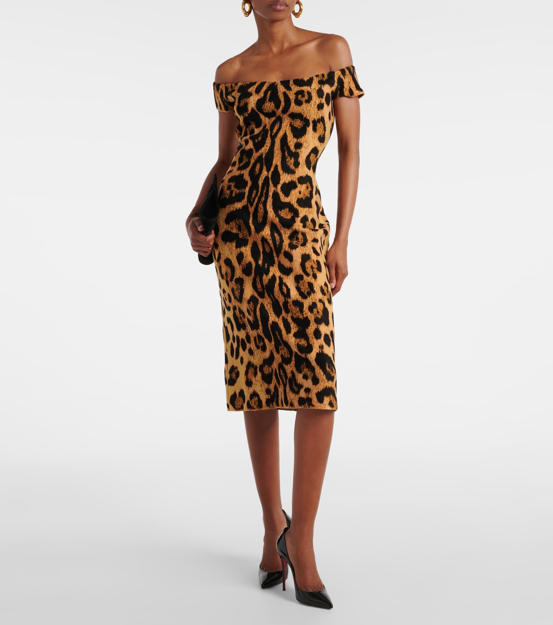 Leopard-print off-shoulder midi dress - 2