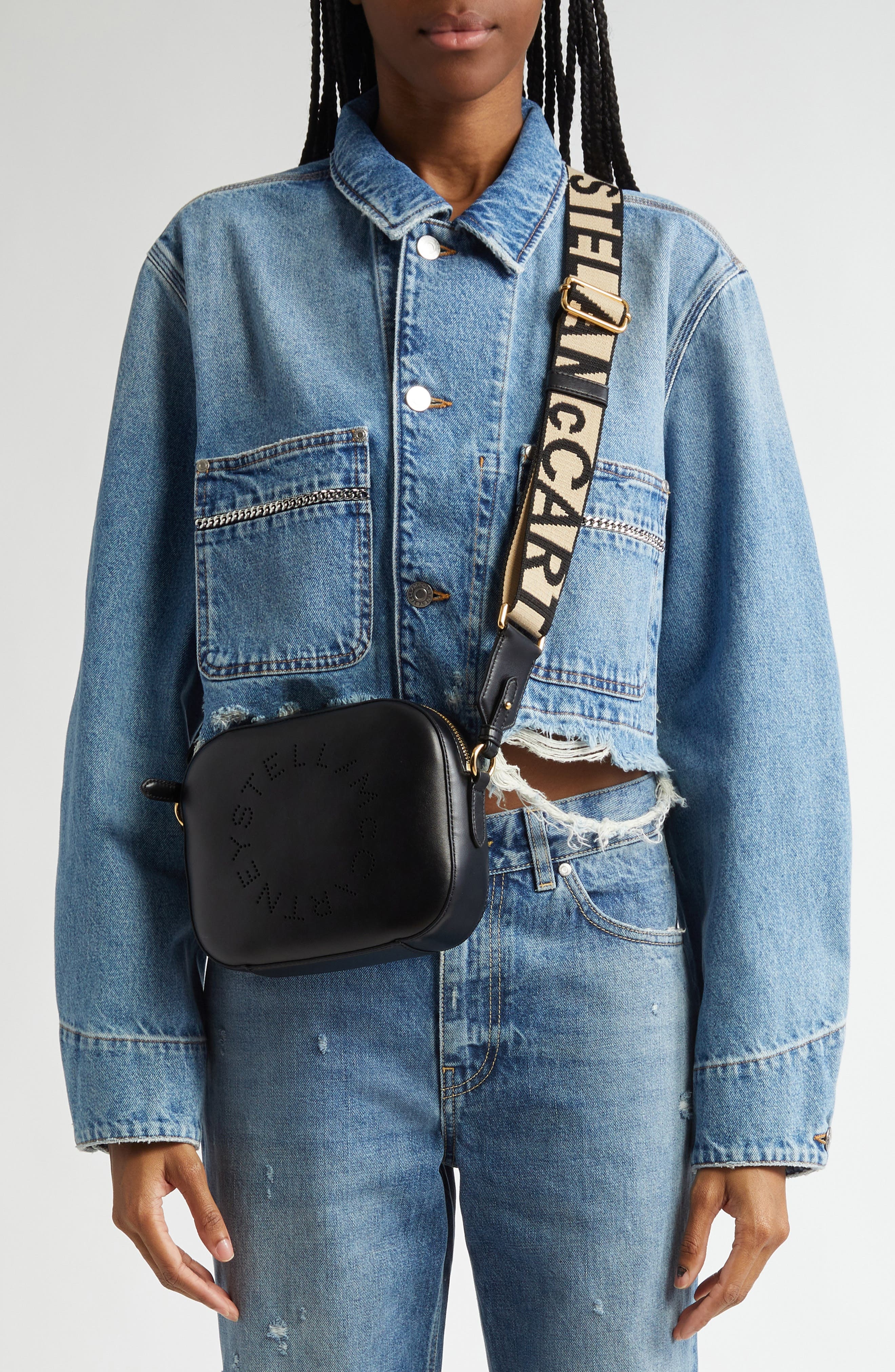 Stella McCartney Small Perforated Logo Faux Leather Camera Bag in Black at Nordstrom - 3
