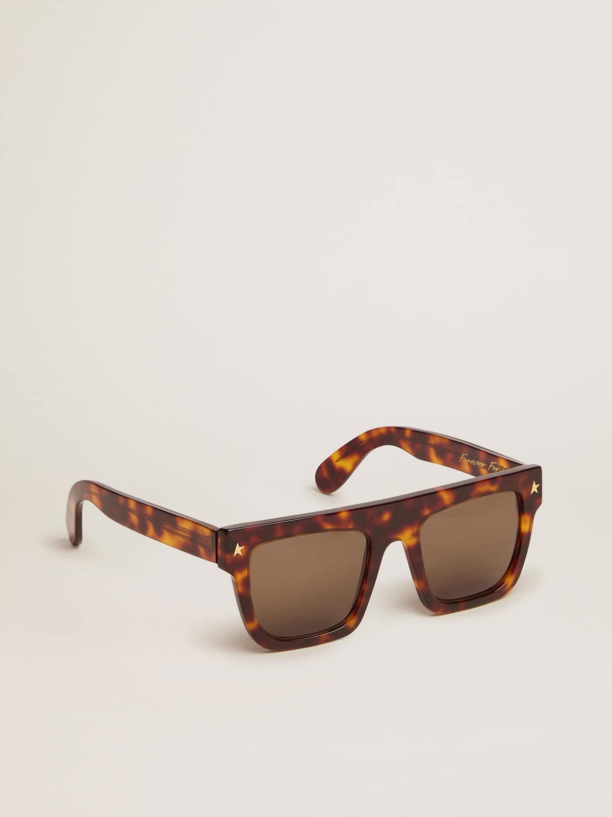Square model sunglasses with havana frame and gold details - 1