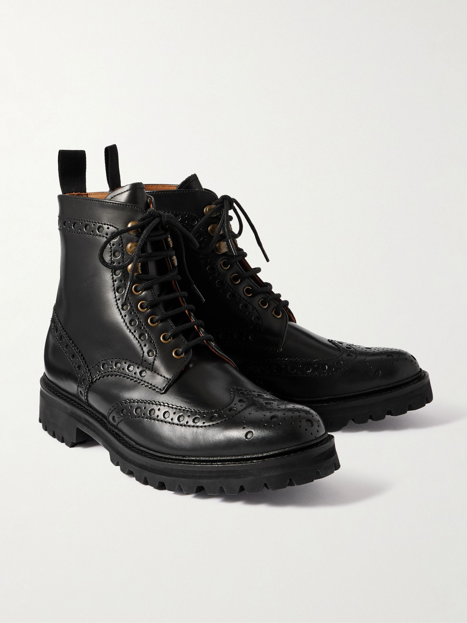 Fred Leather Brogue Boots Black - 4