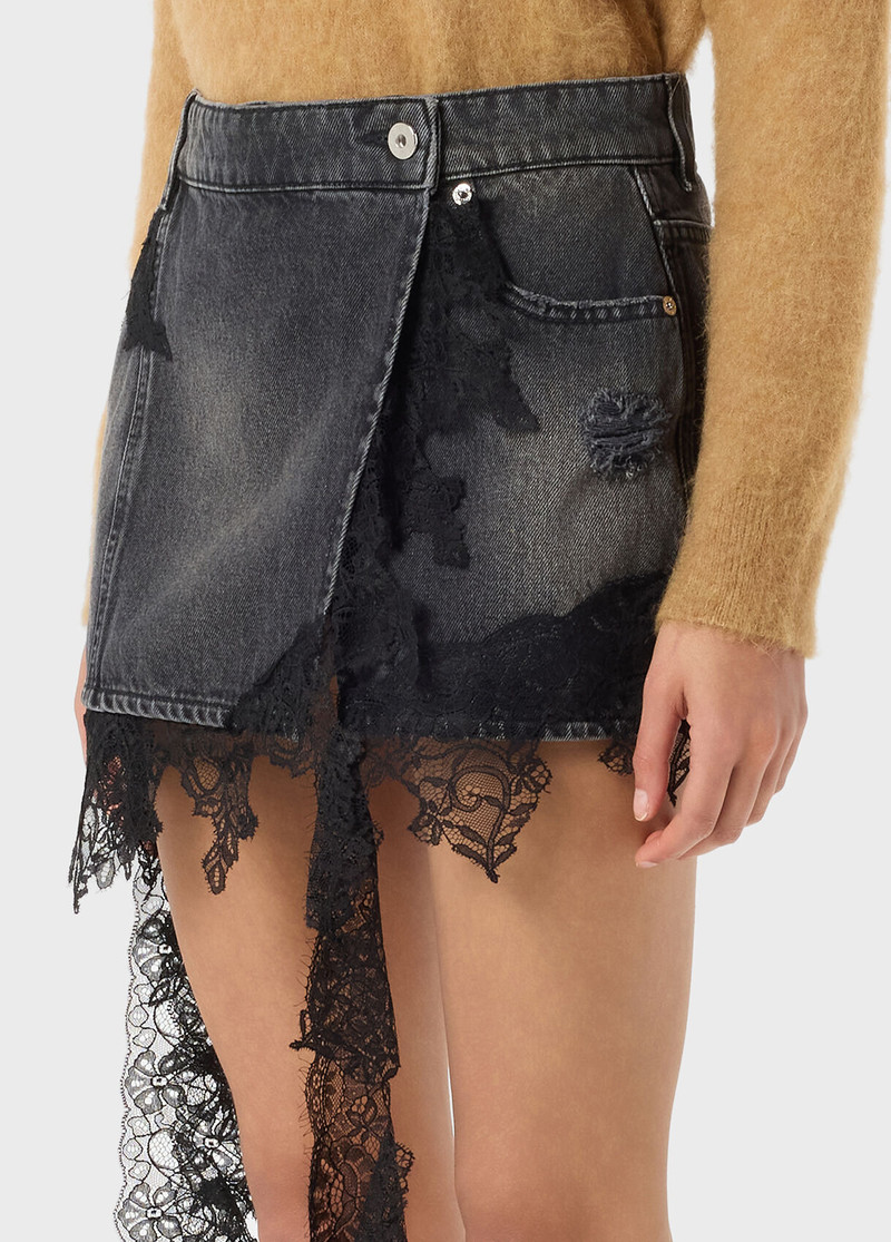 DISTRESSED DENIM MINI SKIRT WITH LACE 4