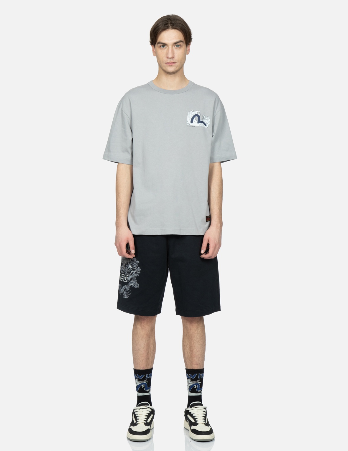 EAGLE AND PINE TREE GRAPHIC EMBROIDERY SWEAT SHORTS - 6