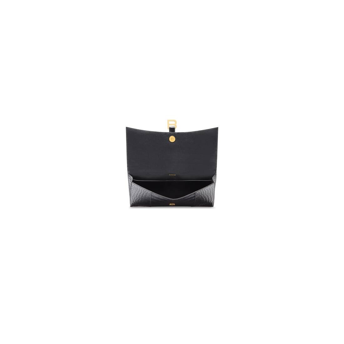 Women's Hourglass Flat Pouch With Flap Crocodile Embossed  in Black - 6