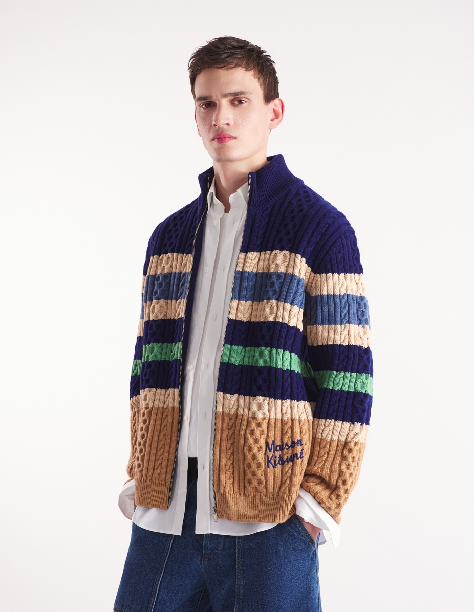STRIPED CABLE ZIPPED CARDIGAN - 3