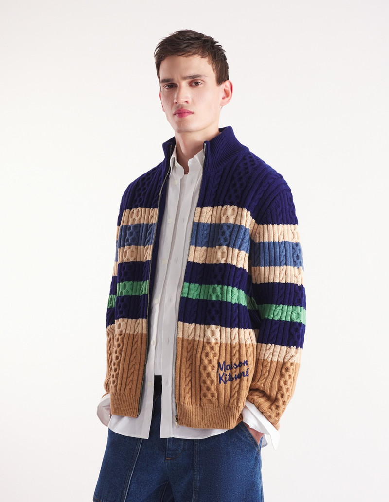 STRIPED CABLE ZIPPED CARDIGAN 3