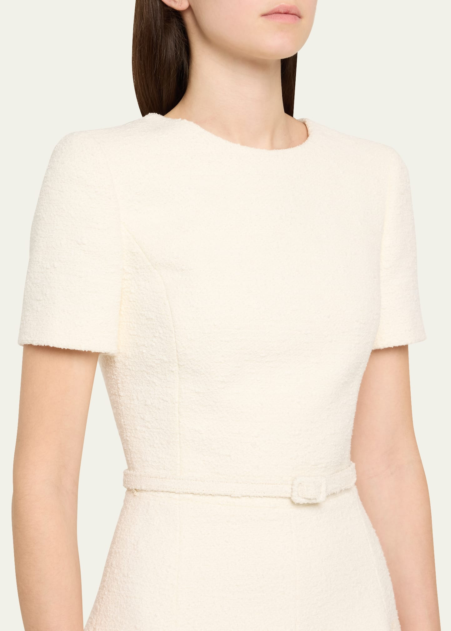 Short-Sleeve Cutout-Hem Tweed Mini Dress With Belt - 5