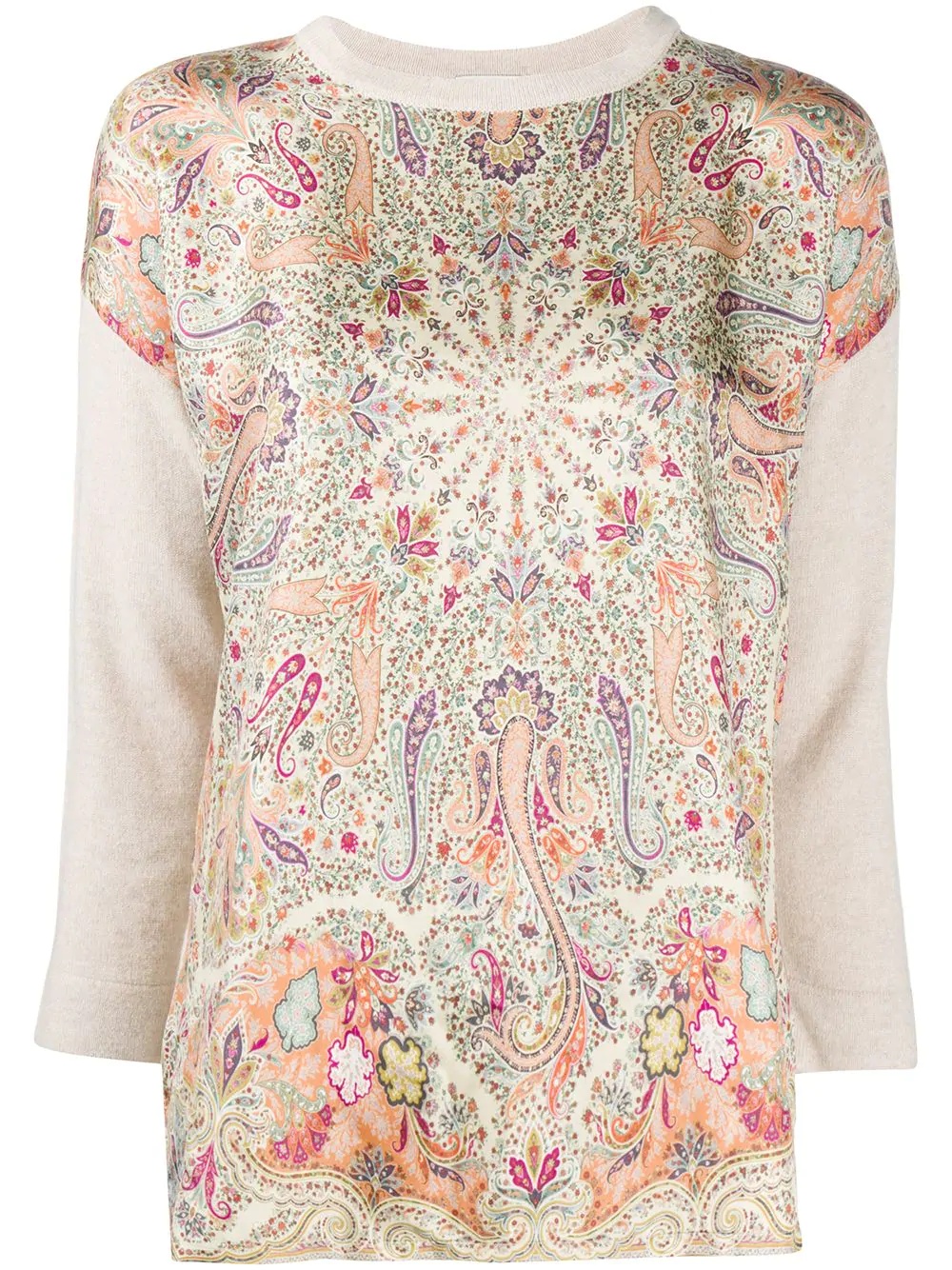 paisley print contrast-sleeve jumper - 1